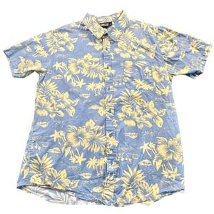 Alton XL Men's Light Blue and Yellow Short Sleeve Button Up Hawaiian Print Shirt